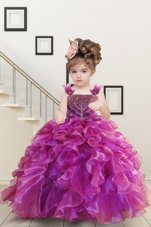 Clearance Mermaid Fuchsia Lace Up Custom Made Beading and Ruffles Sleeveless Floor Length