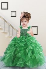 Great Organza Sleeveless Floor Length Kids Pageant Dress and Beading and Ruffles