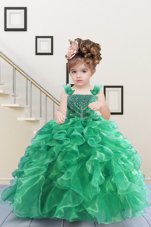 Romantic Apple Green Flower Girl Dress Military Ball and Sweet 16 and Quinceanera and For with Beading and Ruffles Straps Sleeveless Lace Up