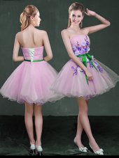 Inexpensive Mini Length Lilac Party Dress for Girls Strapless Sleeveless Lace Up