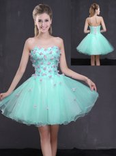 Decent Mini Length Apple Green Cocktail Dress Organza Sleeveless Appliques