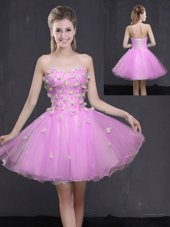Lilac Sleeveless Mini Length Appliques Lace Up Juniors Party Dress