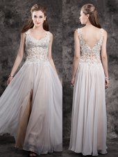 Straps Straps Champagne Zipper Prom Gown Appliques Sleeveless Floor Length