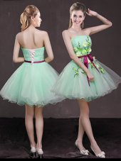 Smart Sleeveless Lace Up Mini Length Appliques and Belt Womens Party Dresses