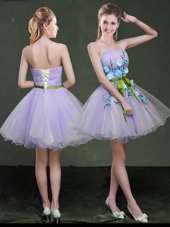 Lace Up Cocktail Dresses Appliques and Belt Sleeveless Mini Length