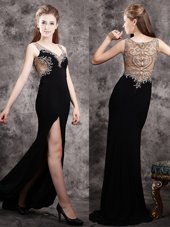 Discount Black V-neck Neckline Appliques Prom Gown Sleeveless Zipper