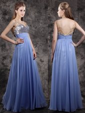 Chiffon V-neck Sleeveless Zipper Beading and Sequins Homecoming Dress in Lavender