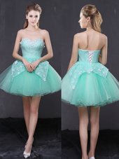 Sweetheart Sleeveless Lace Up Casual Dresses Apple Green Organza