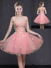 Pink A-line Appliques Party Dress for Toddlers Lace Up Organza Sleeveless Mini Length