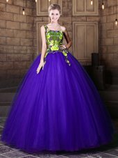 One Shoulder Green Sleeveless Floor Length Pattern Lace Up Sweet 16 Dresses