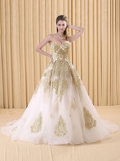 High Class Sleeveless Sweep Train Appliques Lace Up Vestidos de Quinceanera