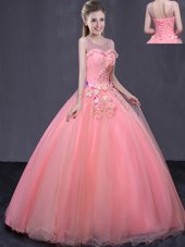 Extravagant Scoop Sleeveless Lace Up Floor Length Appliques 15 Quinceanera Dress