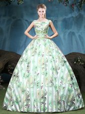 Fabulous Straps Straps Multi-color Sleeveless Appliques and Pattern Floor Length Quince Ball Gowns