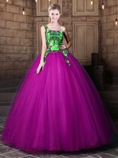Sophisticated Purple One Shoulder Lace Up Pattern Vestidos de Quinceanera Sleeveless