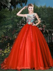 Decent Red Scoop Neckline Appliques and Belt Quinceanera Dresses Sleeveless Zipper