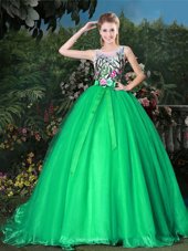 Scoop Lavender Sleeveless Brush Train Appliques Quince Ball Gowns