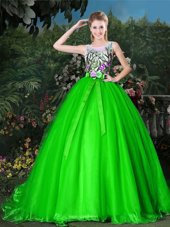 Sophisticated Scoop Ball Gowns Sleeveless Vestidos de Quinceanera Brush Train Zipper