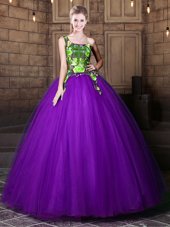 Captivating One Shoulder Sleeveless Lace Up Floor Length Pattern Sweet 16 Quinceanera Dress