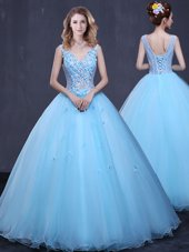 Fashionable Scoop Yellow Green Lace Up 15th Birthday Dress Appliques Short Sleeves Floor Length