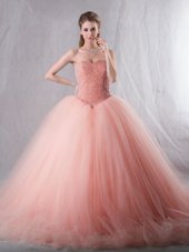 Customized Peach Sweetheart Neckline Beading Quinceanera Gowns Sleeveless Lace Up
