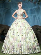 Multi-color Tulle Lace Up Straps Sleeveless Floor Length 15th Birthday Dress Appliques and Pattern