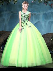 Glittering Multi-color Sleeveless Floor Length Appliques Lace Up Sweet 16 Dress
