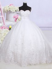 Tulle Sleeveless With Train Wedding Dress Court Train and Beading and Lace