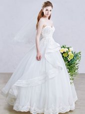 Sexy Sweetheart Sleeveless Wedding Dress Floor Length Appliques White Tulle