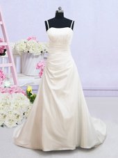 Ruching Wedding Gowns White Zipper Sleeveless Brush Train