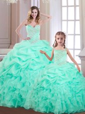 Pick Ups Floor Length Ball Gowns Sleeveless Apple Green Quinceanera Dresses Lace Up