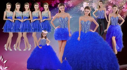 High End Beading and Ruffles Quinceanera Gown Royal Blue Lace Up Sleeveless Floor Length