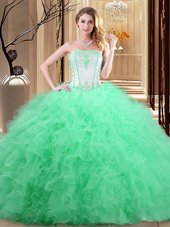 Ball Gowns 15th Birthday Dress Strapless Tulle Sleeveless Floor Length Lace Up