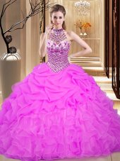 Sleeveless Tulle Floor Length Lace Up Sweet 16 Dresses in Teal for with Embroidery and Ruffles