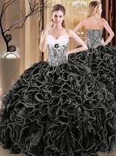 Super Ball Gowns Ball Gown Prom Dress Black Sweetheart Organza Sleeveless Floor Length Lace Up