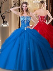 Latest Sleeveless Lace Up Floor Length Embroidery Quinceanera Dresses