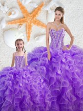 Floor Length Ball Gowns Sleeveless Purple Quinceanera Gown Lace Up