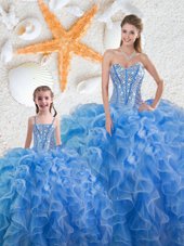 Decent Baby Blue Sleeveless Organza Lace Up Sweet 16 Dresses for Military Ball and Sweet 16 and Quinceanera