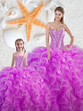 Cheap Fuchsia Lace Up Sweetheart Beading and Ruffles Quinceanera Gown Organza Sleeveless
