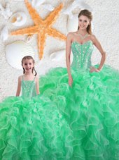 Discount Organza Sleeveless Floor Length 15th Birthday Dress and Beading and Ruffles