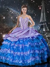 Luxurious Sweetheart Sleeveless Quinceanera Gowns Floor Length Beading and Ruffles Multi-color Organza