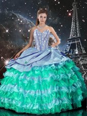 Custom Designed Multi-color Lace Up Sweetheart Beading and Ruffles Sweet 16 Dresses Organza Sleeveless