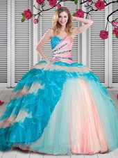 Amazing Ball Gowns Vestidos de Quinceanera Multi-color Sweetheart Organza Sleeveless Floor Length Lace Up