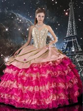 Sumptuous Sleeveless Floor Length Beading and Ruffles Lace Up Vestidos de Quinceanera with Multi-color