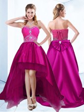 Brush Train A-line Cocktail Dress Fuchsia Sweetheart Satin Sleeveless With Train Lace Up