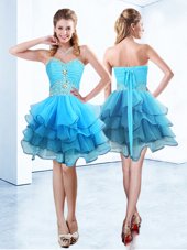 Edgy Sweetheart Sleeveless Organza Cocktail Dress Beading and Ruffled Layers Lace Up