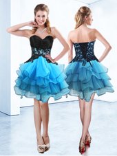 Organza Sweetheart Sleeveless Lace Up Ruffled Layers Party Dress for Toddlers in Blue And Black