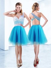 One Shoulder Sleeveless Criss Cross Knee Length Beading Party Dress Wholesale