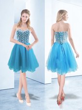 Romantic Blue Cocktail Dress Prom and Party and For with Beading Sweetheart Sleeveless Lace Up