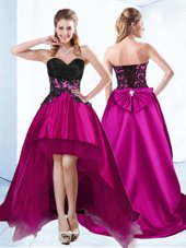 Edgy High Low Lace Up Dress for Prom Fuchsia and In for Prom and Party with Appliques