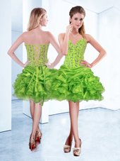 Mini Length Lace Up Cocktail Dresses for Prom and Party with Beading and Ruffles